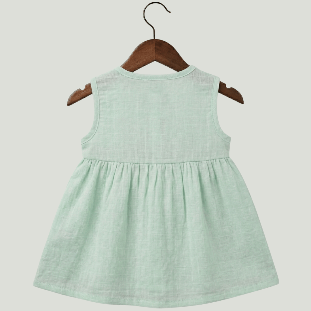 Premium Mint Muslin Sleeveless Frock – 100% Organic Cotton Baby Dress