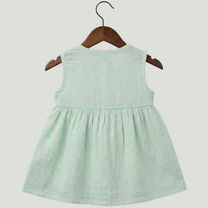 Premium Mint Muslin Sleeveless Frock – 100% Organic Cotton Baby Dress
