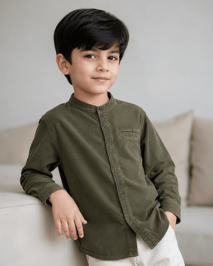 Todllerry Boys Full Sleeve Olive Corduroy Shirt