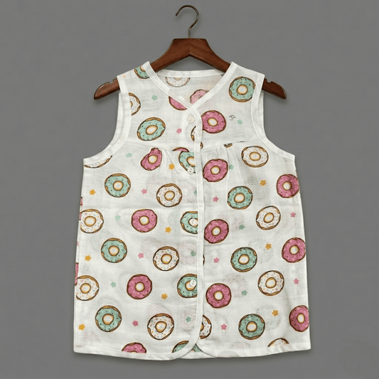 Sweet Donut Summer Cotton Snap Up Jhabla & Shorts Set