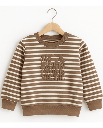 Unisex Brown Striped Full Sleeve Sweat Tee with matching Sweat pants for Kids 100% Cotton