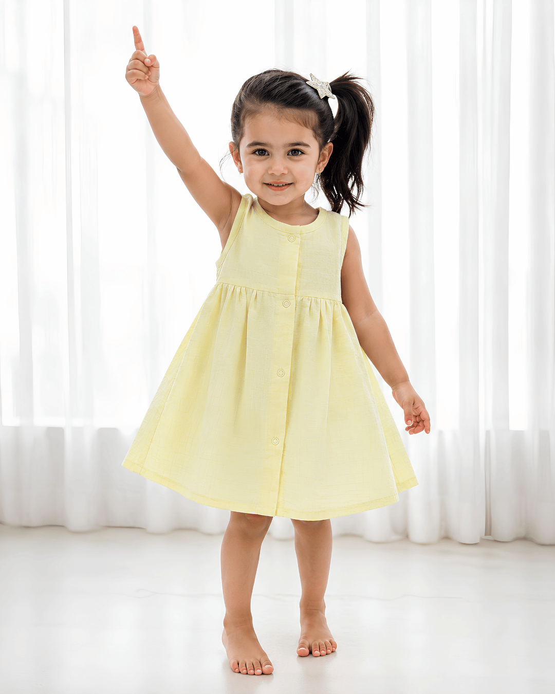 Premium Light Yellow Muslin Sleeveless Frock – 100% Organic Cotton Baby Dress