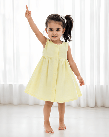 Premium Light Yellow Muslin Sleeveless Frock – 100% Organic Cotton Baby Dress