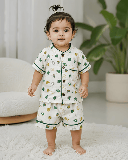 Todlerry 100% Cotton Kids Night Suit Set | Shirt & Shorts (4 Prints)