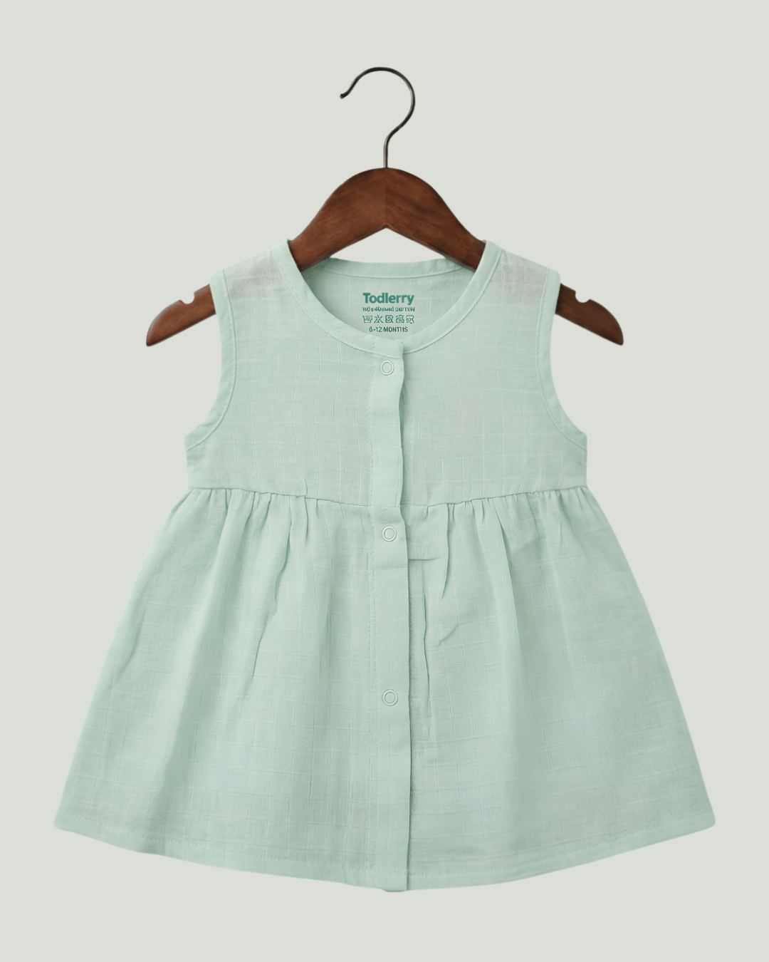 Premium Mint Muslin Sleeveless Frock – 100% Organic Cotton Baby Dress