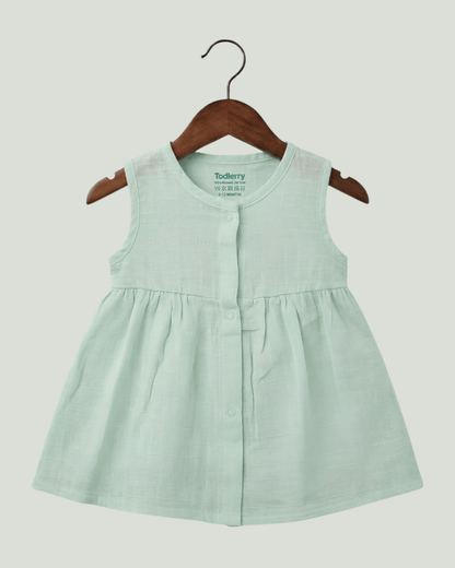 Premium Mint Muslin Sleeveless Frock – 100% Organic Cotton Baby Dress