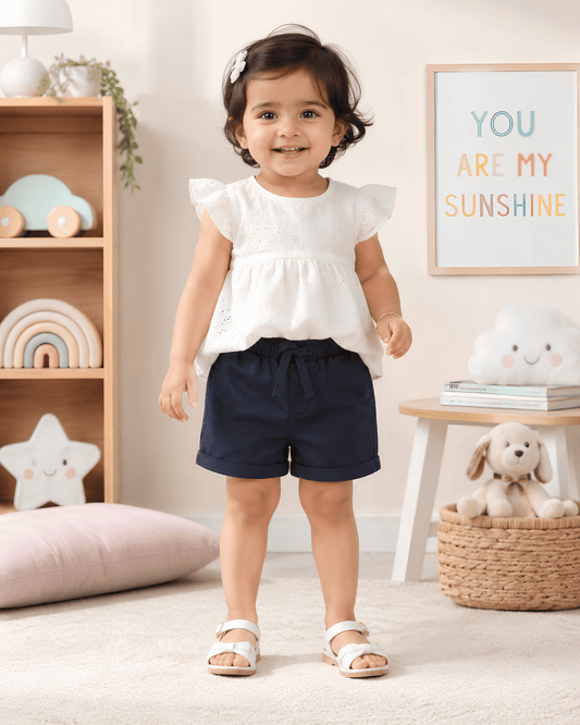 Kids Navy Blue Pure Cotton Shorts | Boys Casual Summer Trousers