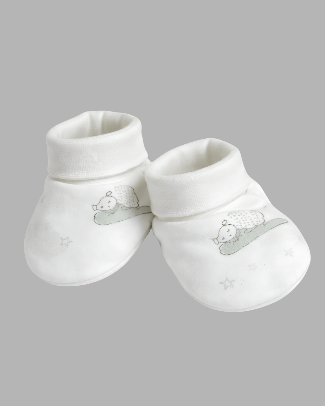 Dreamy Sheep Pattern White Sage Mittens & Booties Set.