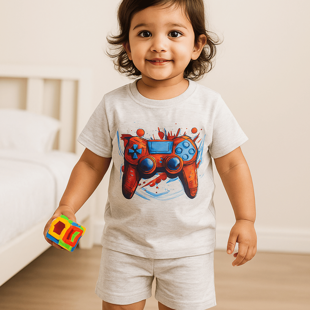 Boys Cotton T-Shirt White Video Game Print Soft & Breathable 100% Cotton