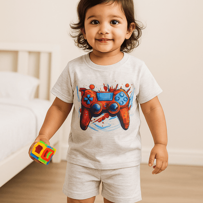 Boys Cotton T-Shirt White Video Game Print Soft & Breathable 100% Cotton