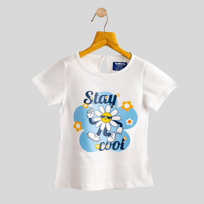 Todlerry Girls Cotton T-Shirt | White Stay Cool Print | Soft & Breathable | 100% Cotton