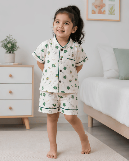 Todlerry 100% Cotton Kids Night Suit Set | Shirt & Shorts (4 Prints)