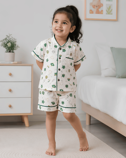 Todlerry Kids Cotton Night Suit | Fish Print Shirt & Shorts Set
