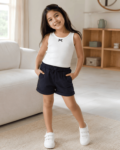 Kids Navy Blue Pure Cotton Shorts | Boys Casual Summer Trousers