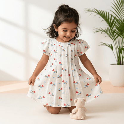 Soft Cotton Heart Printed Frock for Baby Girls - Comfortable Summer Dress