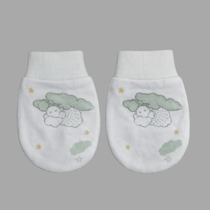 Dreamy Sheep Pattern White Sage Mittens & Booties Set.