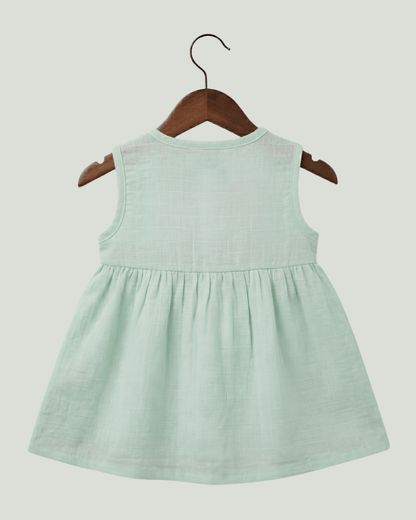 Premium Mint Muslin Sleeveless Frock – 100% Organic Cotton Baby Dress