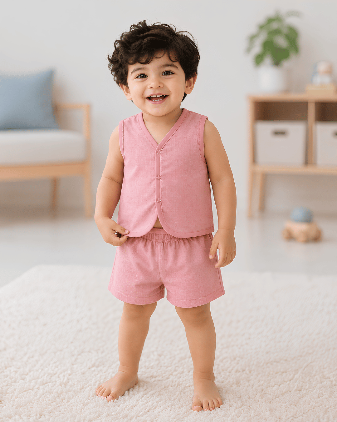 Soft Cotton Pink Colour Baby Jhabla & Shorts Set