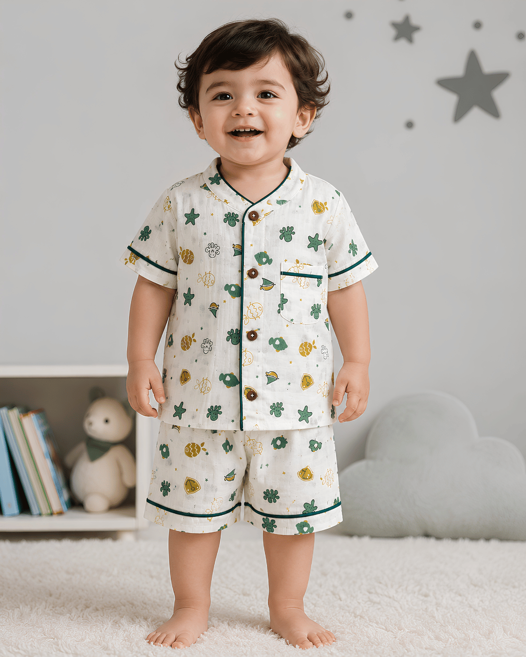 Todlerry 100% Cotton Kids Night Suit Set | Shirt & Shorts (4 Prints)