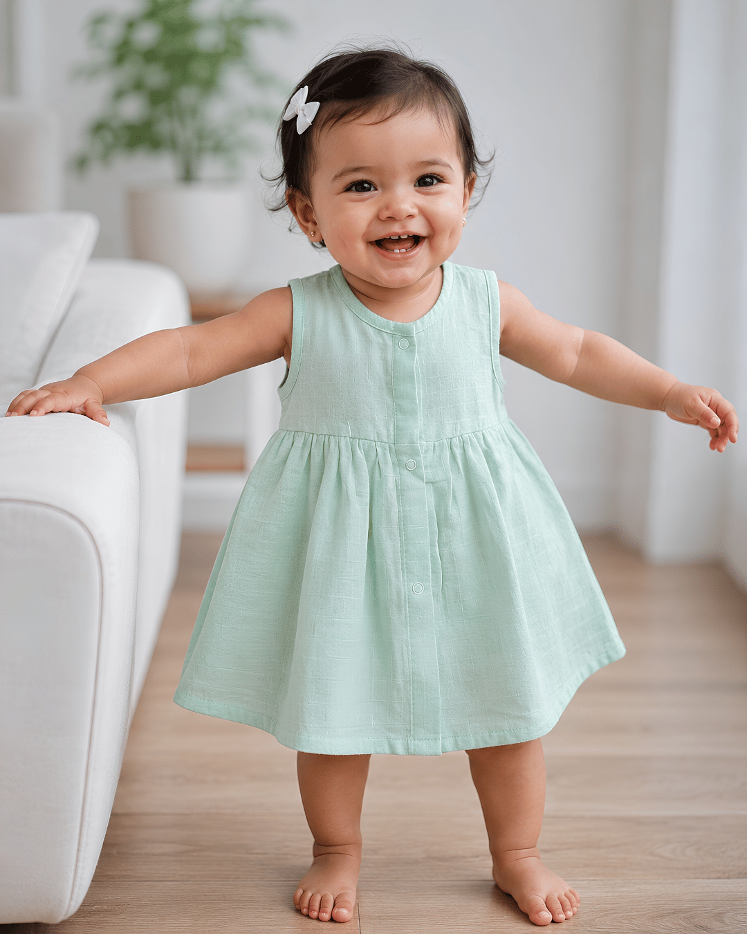 Premium Mint Muslin Sleeveless Frock – 100% Organic Cotton Baby Dress