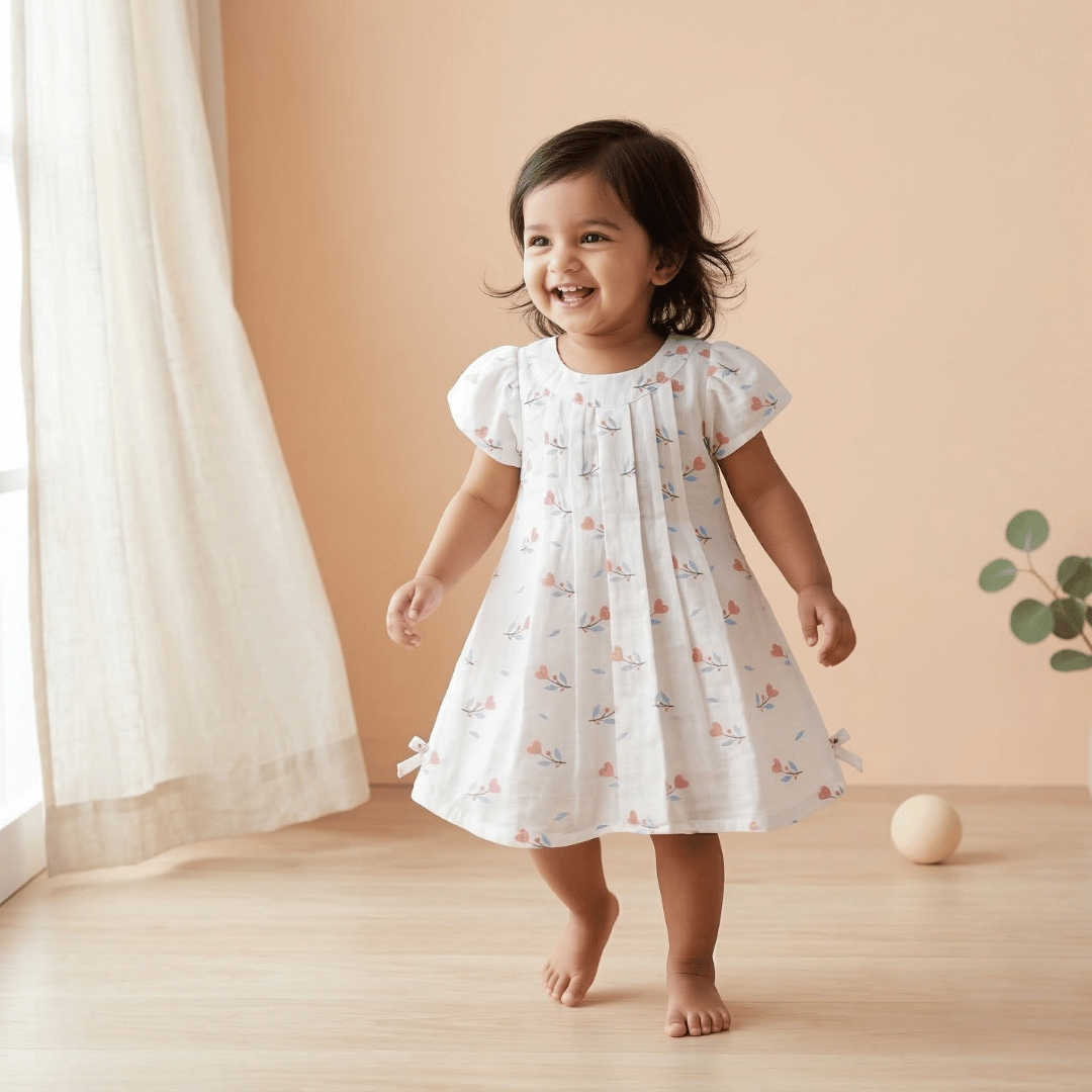 Soft Cotton Heart Printed Frock for Baby Girls - Comfortable Summer Dress