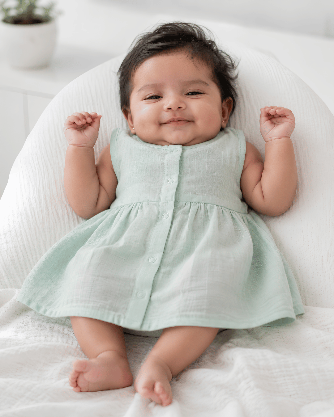 Premium Mint Muslin Sleeveless Frock – 100% Organic Cotton Baby Dress
