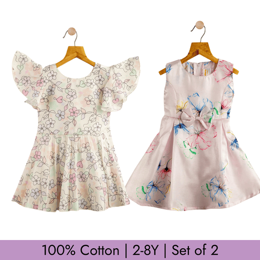 Todlerry Girls Frock | Pack of 2 |Soft & Breathable | 100% Cotton