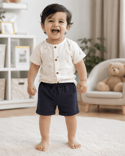Kids Navy Blue Pure Cotton Shorts | Boys Casual Summer Trousers