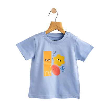 Boys Cotton T-Shirt Light Blue Geometric Print Soft & Breathable 100% Cotton