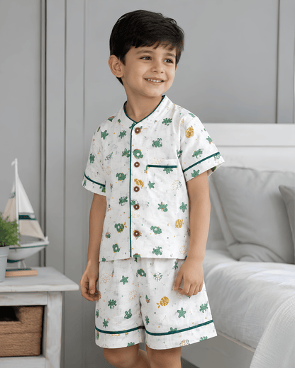 Todlerry 100% Cotton Kids Night Suit Set | Shirt & Shorts (4 Prints)