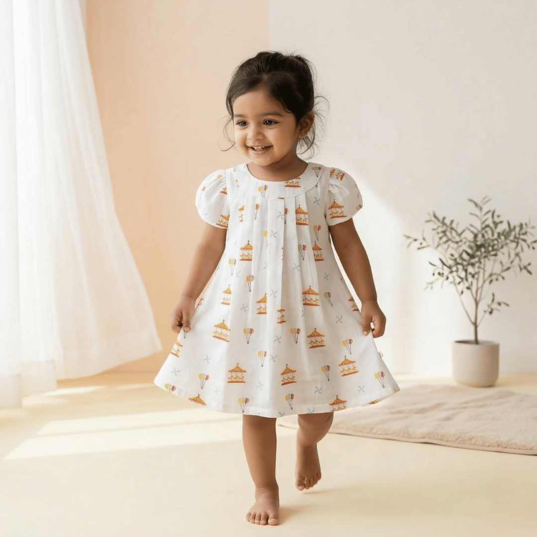 Soft Cotton magic carousel Printed Frock for Baby Girls - Comfortable Summer Dress