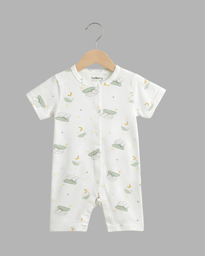 Dreamy Sheep All-Over Print White Half Romper