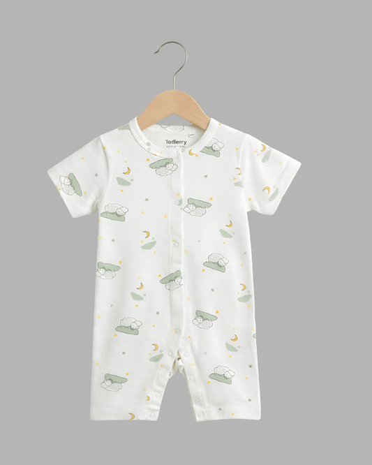 Dreamy Sheep All-Over Print White Half Romper