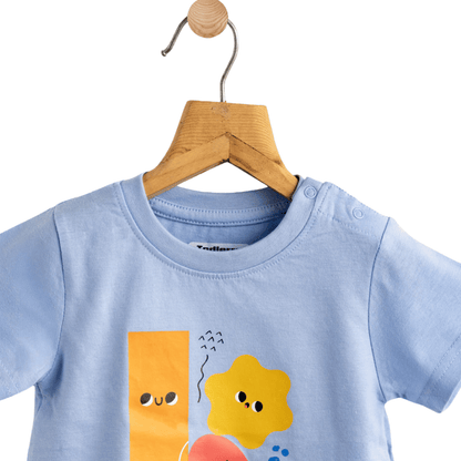 Boys Cotton T-Shirt Light Blue Geometric Print Soft & Breathable 100% Cotton