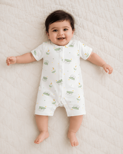 Dreamy Sheep All-Over Print White Half Romper