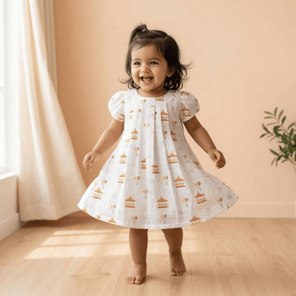 Soft Cotton magic carousel Printed Frock for Baby Girls - Comfortable Summer Dress