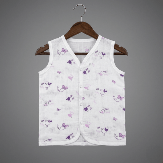 Purple Birdie Summer Cotton Snap Up Jhabla & Shorts Set