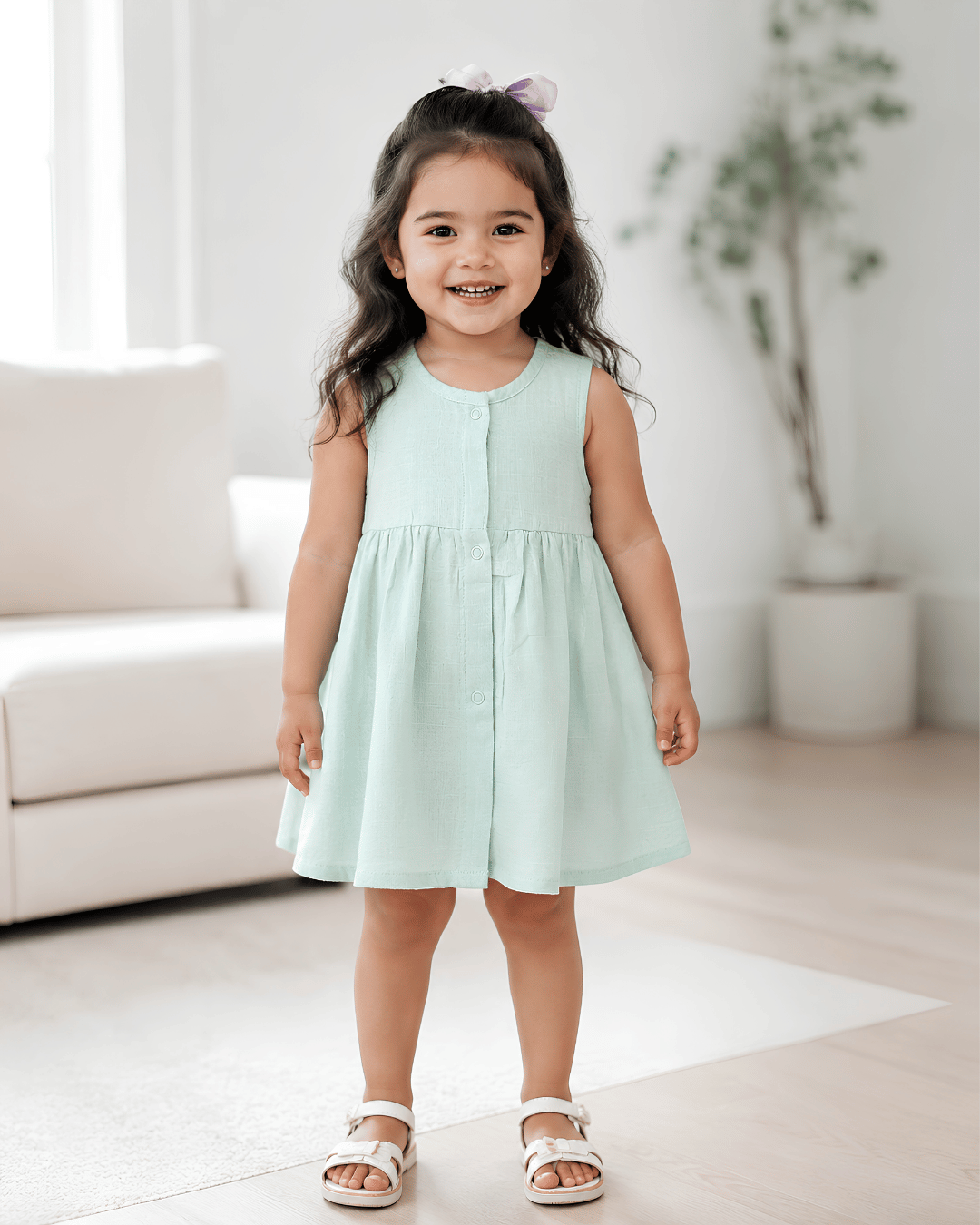 Premium Mint Muslin Sleeveless Frock – 100% Organic Cotton Baby Dress