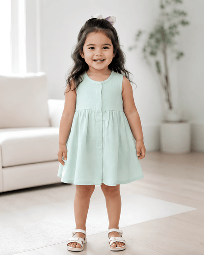 Premium Mint Muslin Sleeveless Frock – 100% Organic Cotton Baby Dress