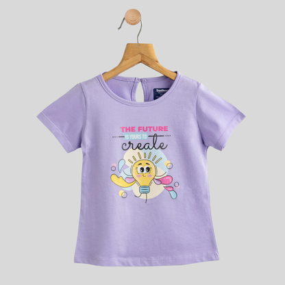 Todlerry Girls Cotton T-Shirt | lavender Bulb Print | Soft & Breathable | 100% Cotton