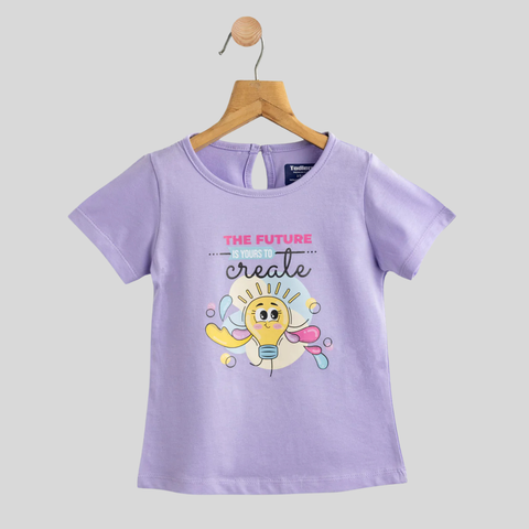 Girls Cotton T-Shirt lavender Bulb Print Soft & Breathable 100% Cotton