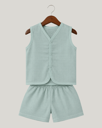 Soft Cotton Baby Mint Colour Jhabla & Shorts Set
