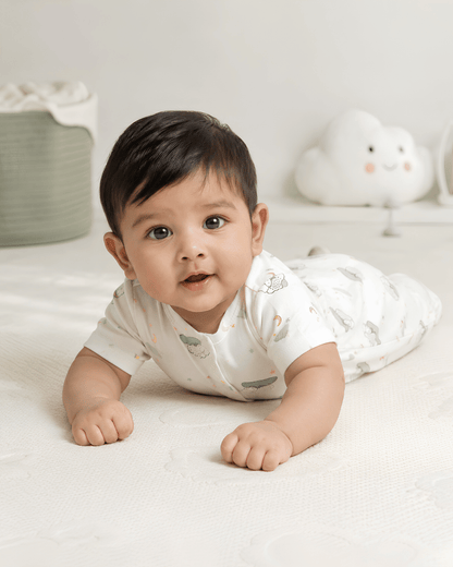 Dreamy Sheep All-Over Print White Half Romper