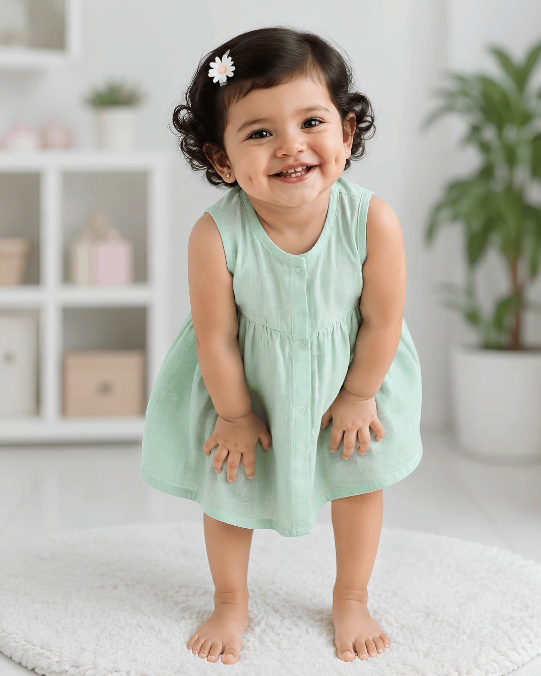Premium Mint Muslin Sleeveless Frock – 100% Organic Cotton Baby Dress