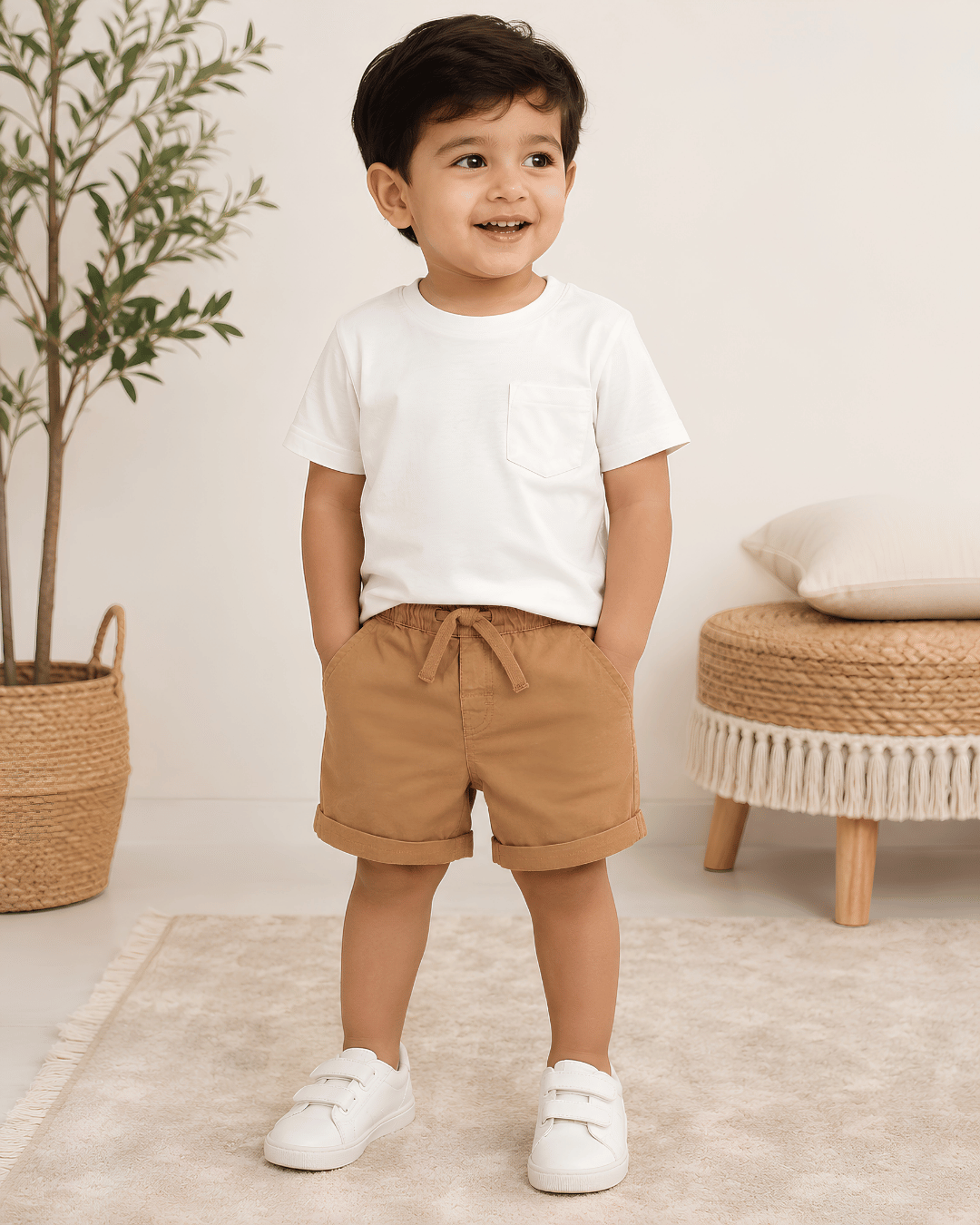 Kids Tan Brown Casual Chino Shorts | 100% Pure Cotton Boys Half Pants