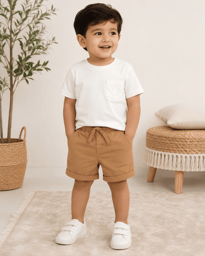 Kids Tan Brown Casual Chino Shorts | 100% Pure Cotton Boys Half Pants
