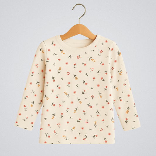 Todlerry Girls Cotton T-Shirt | White Cute Floral  | Soft & Breathable   | 100% Cotton
