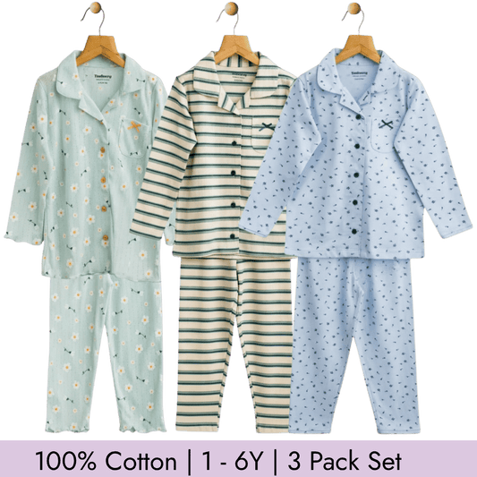 Girls Night Suit Set of 3 Soft & Breathable 100% Cotton