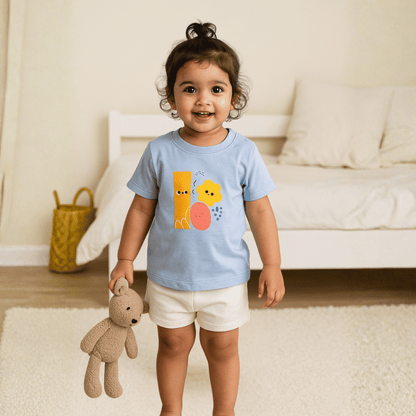 Boys Cotton T-Shirt Light Blue Geometric Print Soft & Breathable 100% Cotton