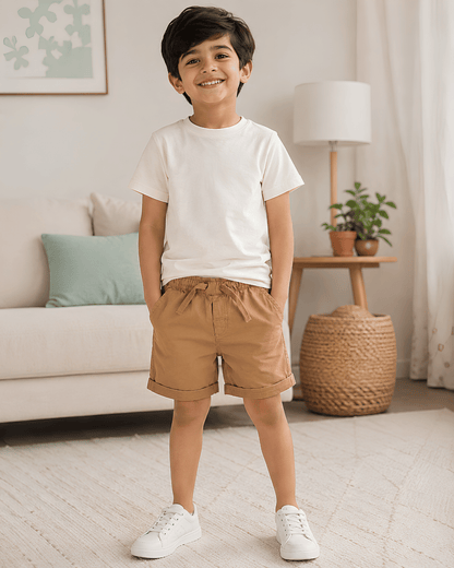 Kids Tan Brown Casual Chino Shorts | 100% Pure Cotton Boys Half Pants